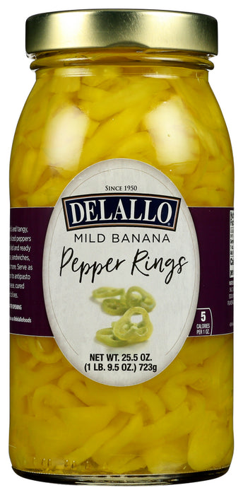 DELALLO: Mild Banana Pepper Rings Super Select, 25.5 oz - No Brand For Less 