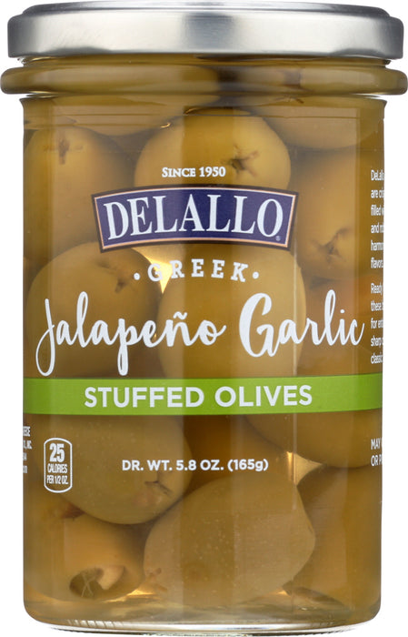 DELALLO: Garlic & Jalapeno Stuffed Green Greek Olives, 5.8 oz - No Brand For Less 