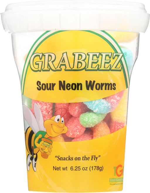 GRABEEZ SNACK CUPS: Sour Neon Worms Snack Cup, 6.3 oz - No Brand For Less 