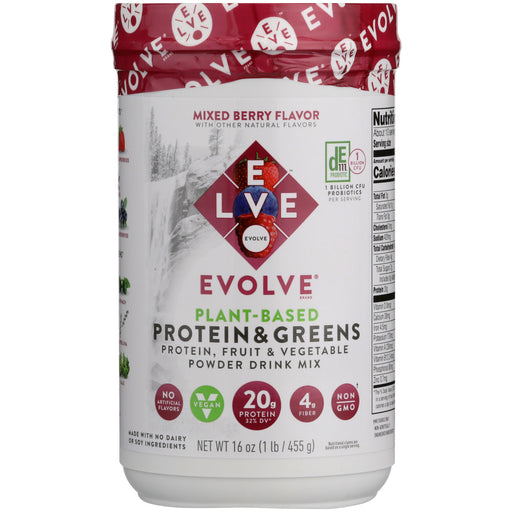 EVOLVE: Protein & Greens Powder Mixed Berry, 1 lb - No Brand For Less 