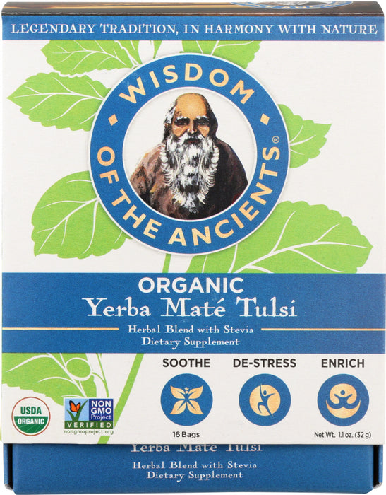 WISDOM OF THE ANCIENTS: Tea Yerba Mate Tulsi Bag, 1.1 oz