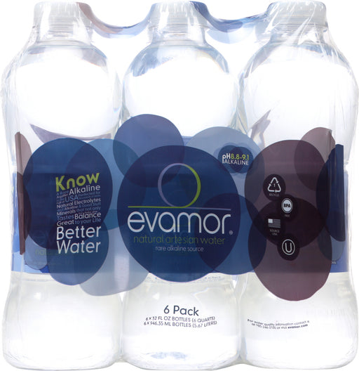 EVAMOR: Natural Artesian Water 6x32 Oz Bottles, 192 oz - No Brand For Less 