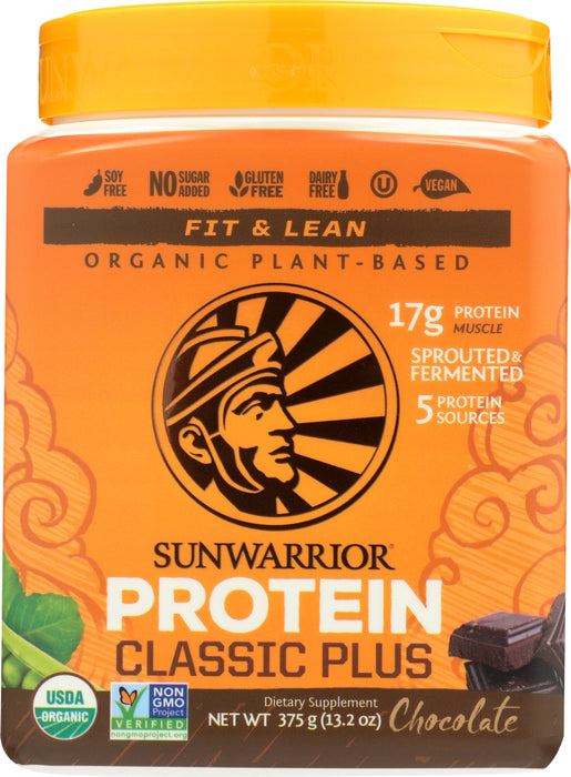 SUNWARRIOR: Protein Powder Classic Plus Chocolate, 375 gm