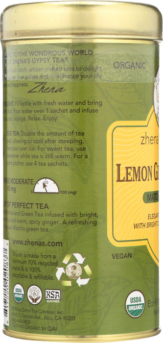 ZHENAS GYPSY TEA: Tea Green Lemon, Ginger Matcha, 22 bg, 1.14 oz