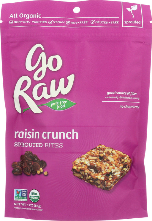 GO RAW: Raisin Bites Crunch Organic, 3 oz - No Brand For Less 