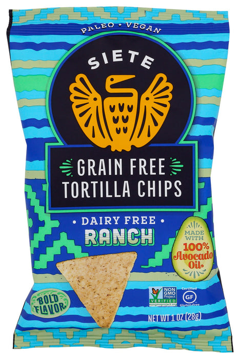 SIETE: Ranch Grain Free Tortilla Chips, 1 oz