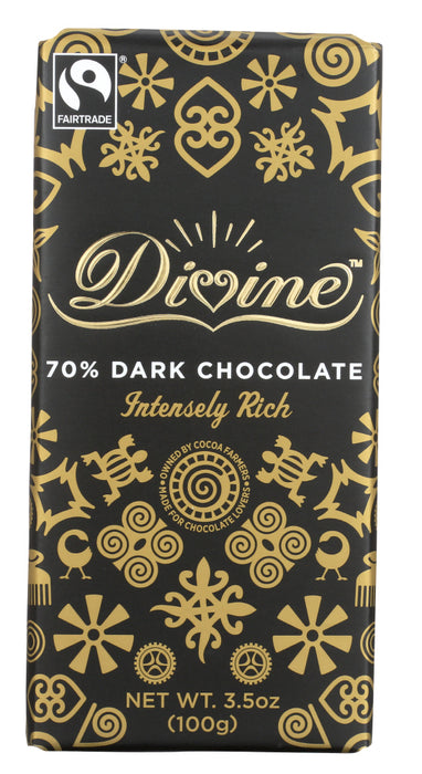 DIVINE CHOCOLATE: Chocolate Bar Dark 70%, 3.5 oz - No Brand For Less 