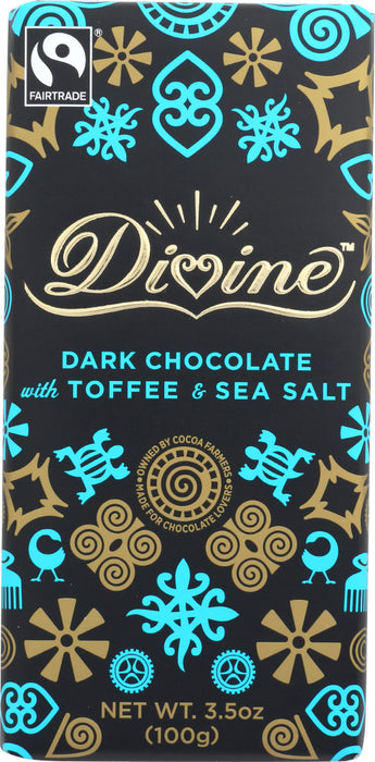 DIVINE CHOCOLATE: Chocolate Bar Dark with Toffee and Sea Salt, 3.5 oz - No Brand For Less 