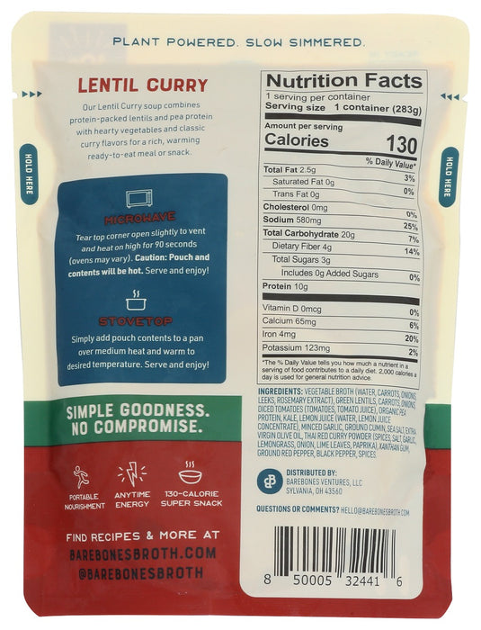 BARE BONES: Soup Curry Lentil Pb, 10 oz