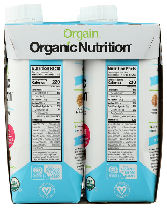 ORGAIN: Smooth Chocolate Nutritional Shake 4Pk, 44 fo