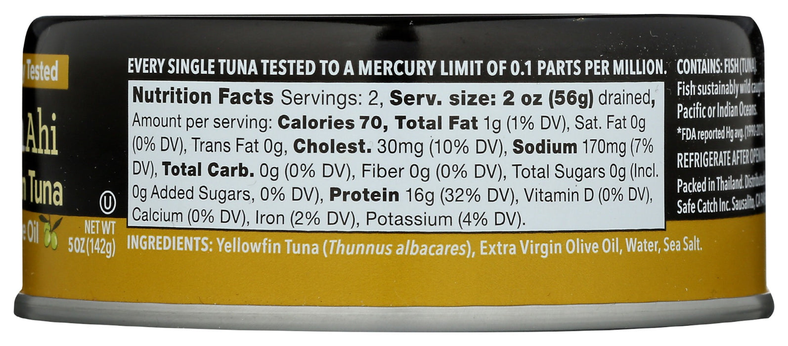 SAFECATCH: Wild Yellowfin Tuna in Extra Virgin Olive Oil, 5 oz