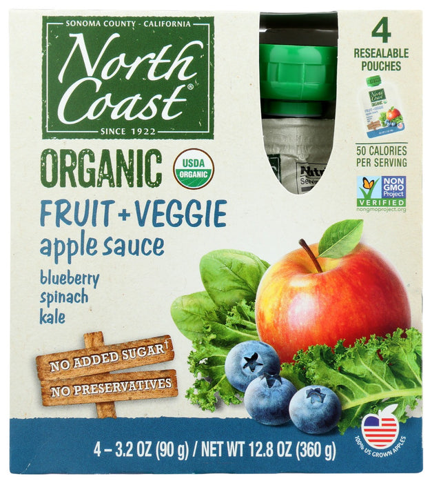 NORTH COAST: Organic Apple Sauce Blueberry Spinach Kale Flavor, 4 ea