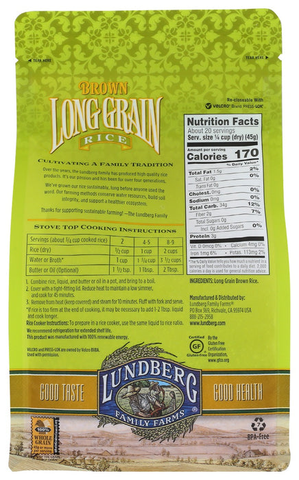 LUNDBERG: Rice Brwn Long Prem, 32 oz