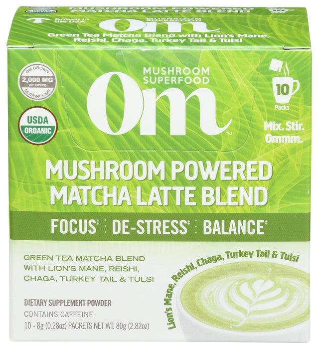 OM MUSHROOMS: Mushroom Matcha Latte Blend 10 Packets, 2.82 oz