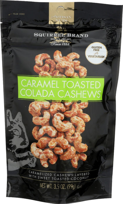 SQUIRREL BRAND: Caramel Toasted Colada Cashews, 3.5 oz