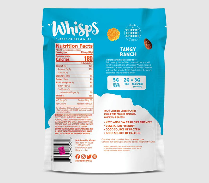 WHISPS: Tangy Ranch Cheese Crisps and Nuts, 5.75 oz