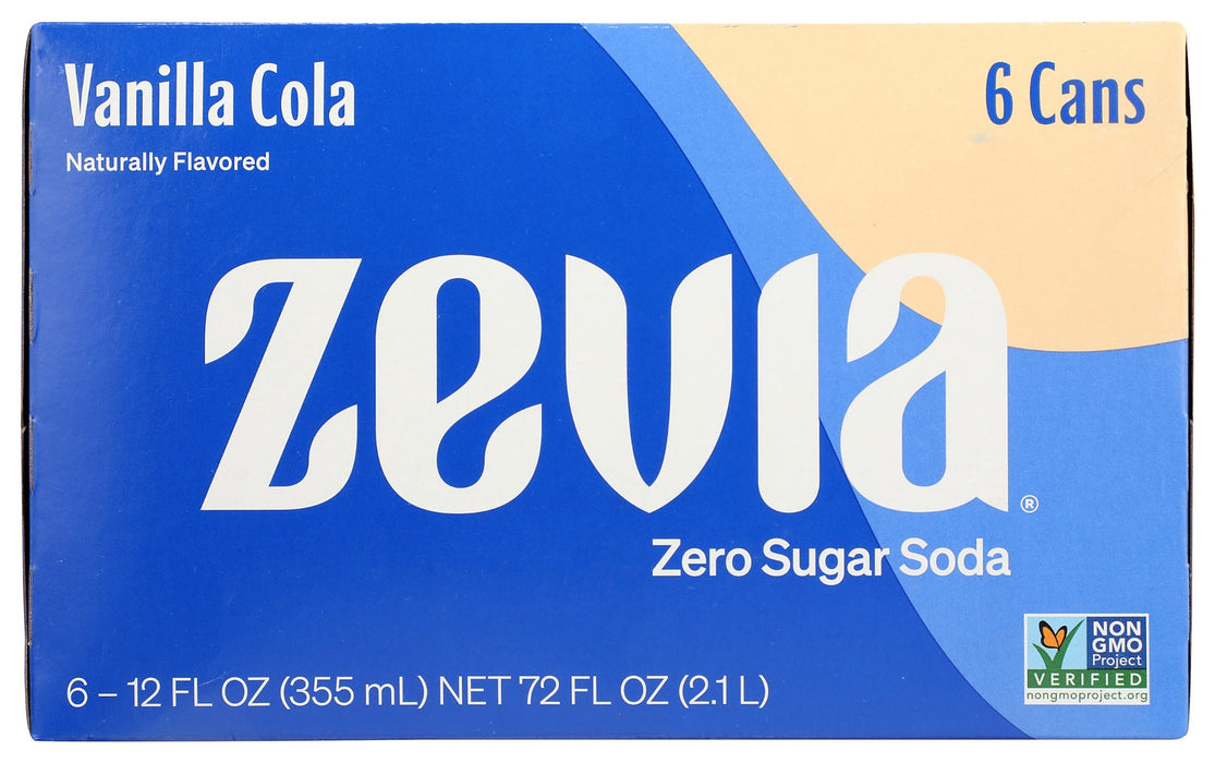 ZEVIA: Vanilla Cola Zero Sugar Sda 6Pk, 72 fo